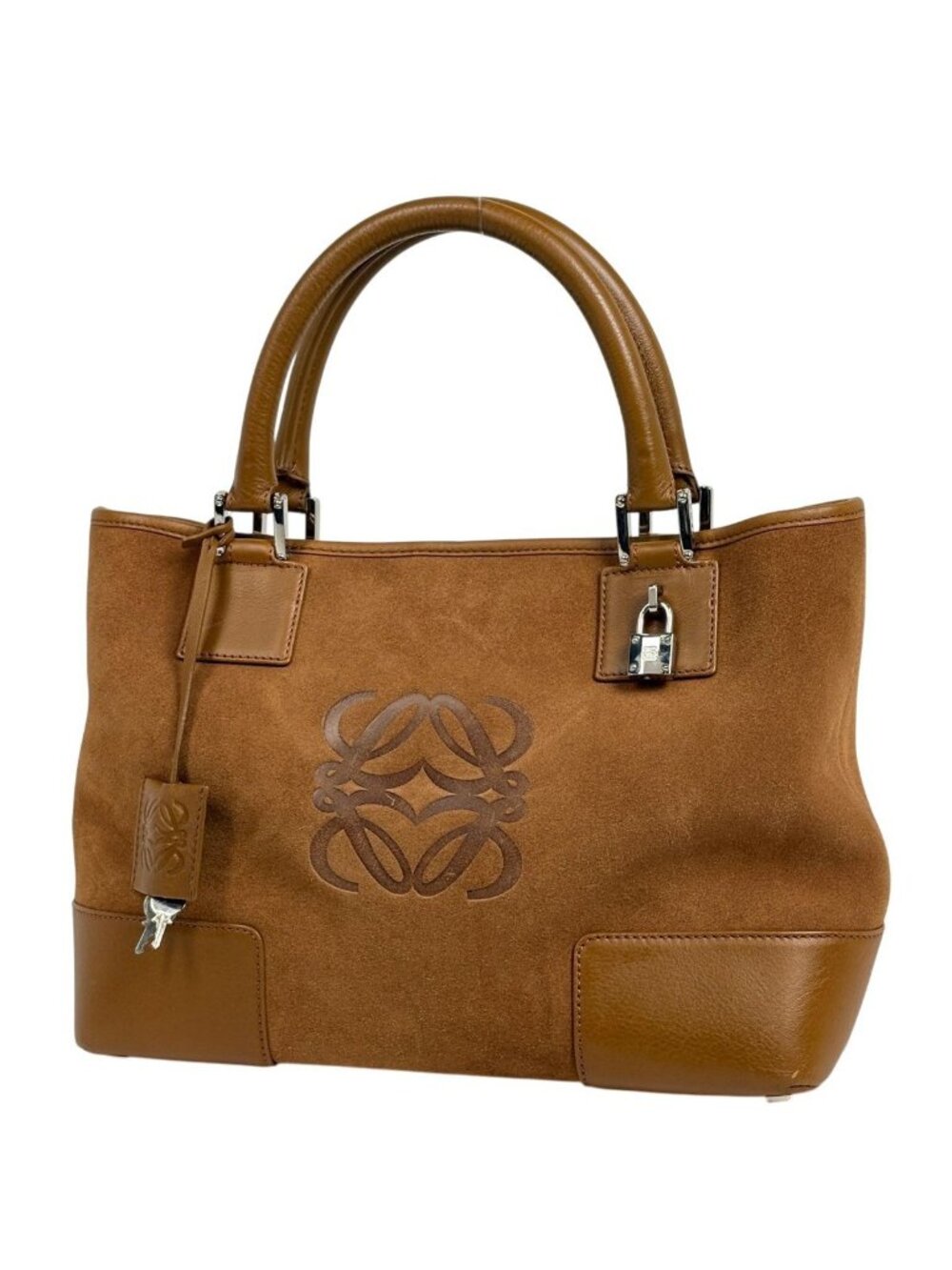 Loewe Amazona Justa Tote Anagram Handbag Suede Brown